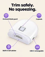 Enclosed blade guard, 2 speeds, built-in nail catcher, USB-C rechargeable
