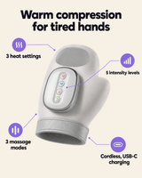 3 heat settings, 5 intensity levels, 3 massage modes, USB-C charging