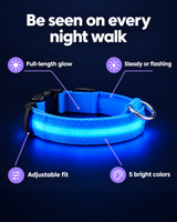 Full-length glow, steady or flashing, adjustable fit, 5 bright colors