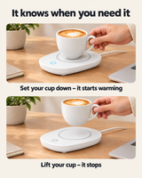 Set your cup down and it starts warming; lift it and it stops